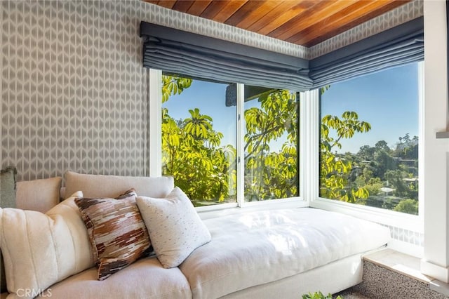 bedroom with wooden ceiling