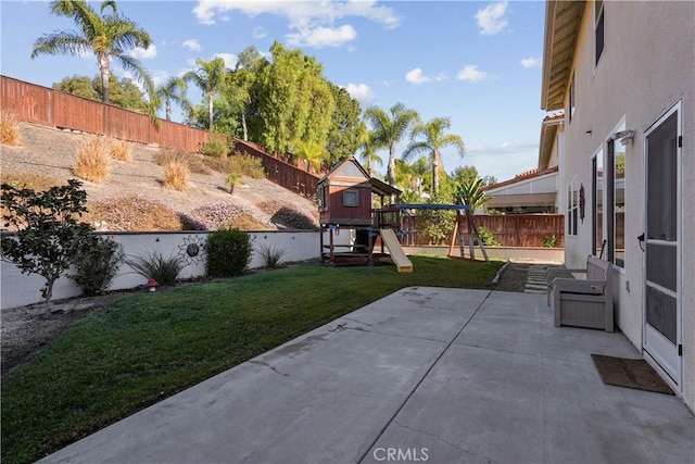 view of patio featuring a playground