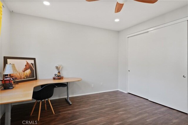 office with dark wood-type flooring