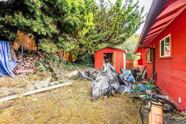 view of yard with a shed