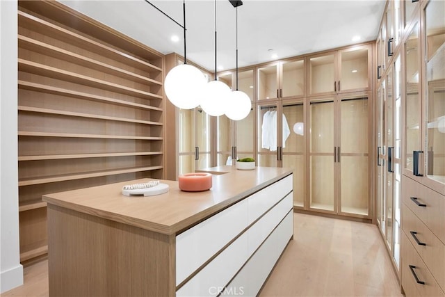 walk in closet with light wood-type flooring