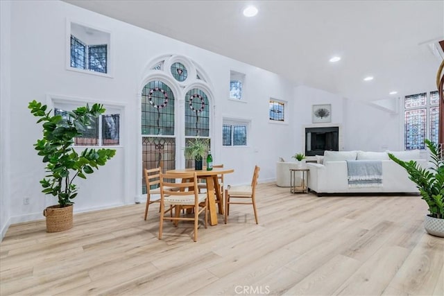 dining area featuring light wood-type flooring