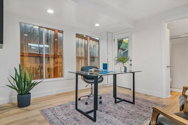 office space featuring hardwood / wood-style floors