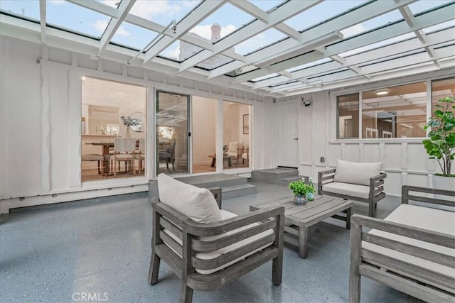 view of patio / terrace with an outdoor hangout area and a pergola