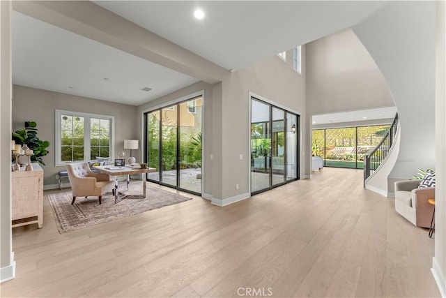 living room with light wood-type flooring