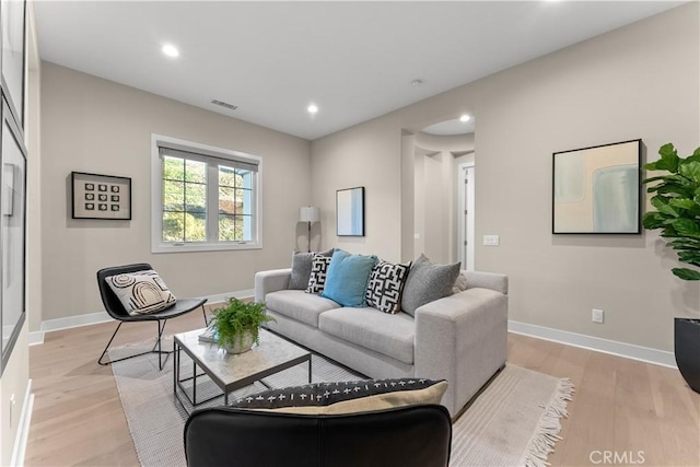 living room with light wood-type flooring