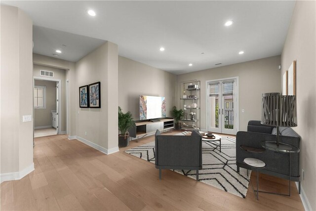 living room featuring light wood-type flooring