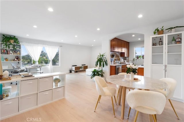 dining space featuring light hardwood / wood-style floors