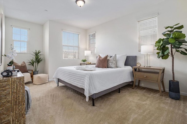 carpeted bedroom with multiple windows