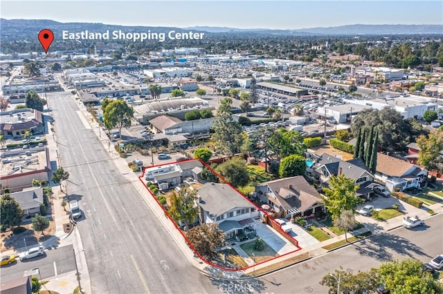 174 E Navilla Pl, Covina, CA 91723 - aerial view of property and surrounding area with property parcel outlined and mountains