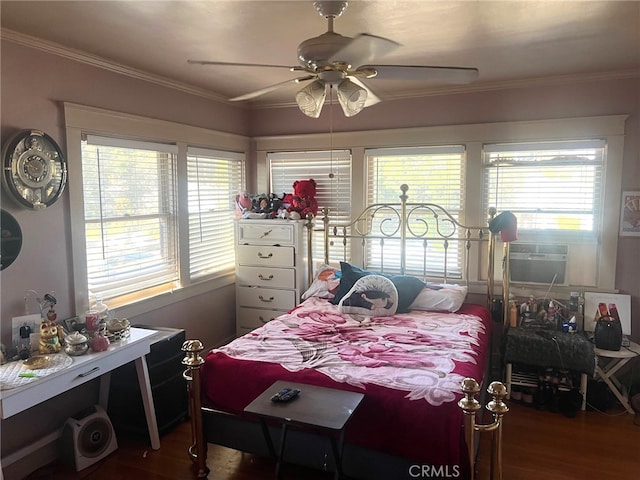 174 E Navilla Pl, Covina, CA 91723 - bedroom featuring wood finished floors, ornamental molding, and ceiling fan