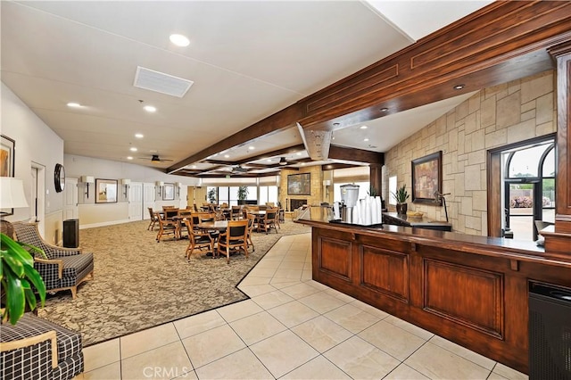 reception area with ceiling fan