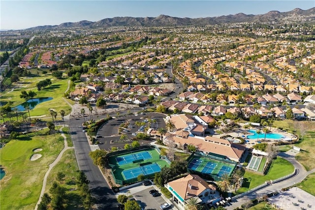 drone / aerial view featuring a mountain view