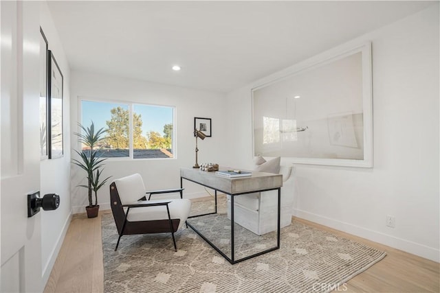 office space featuring light hardwood / wood-style floors