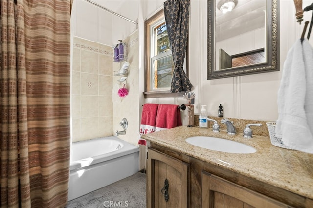 bathroom with vanity and shower / bath combo