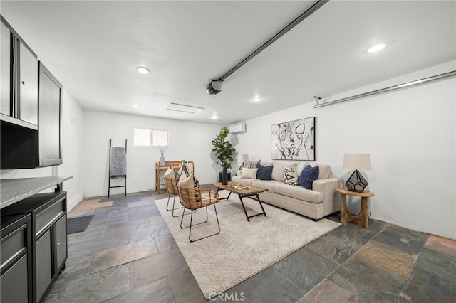 living room featuring a wall mounted air conditioner