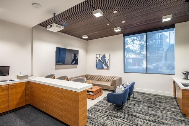 interior space featuring wood ceiling