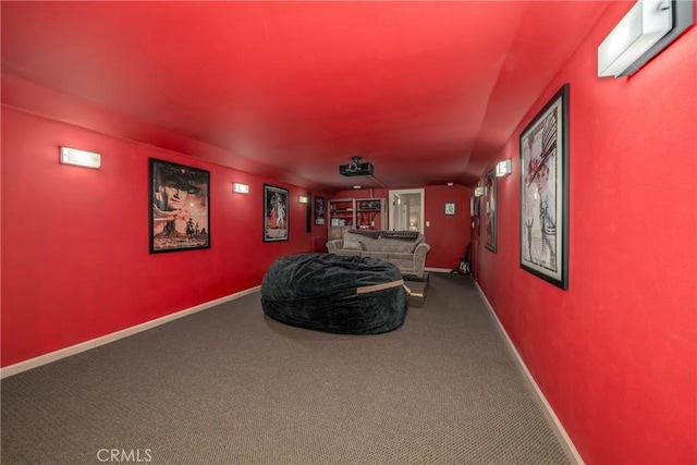 home theater room featuring carpet