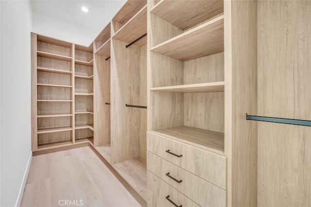 walk in closet featuring light hardwood / wood-style flooring