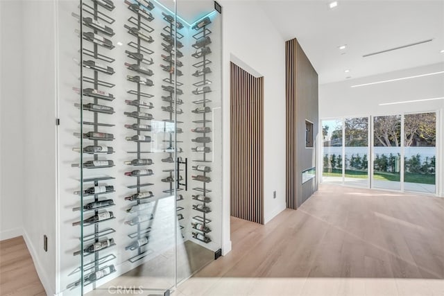 wine room with light wood-type flooring