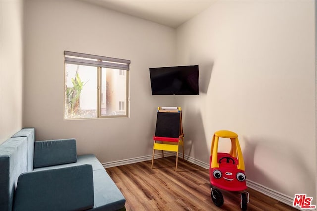 sitting room with hardwood / wood-style flooring