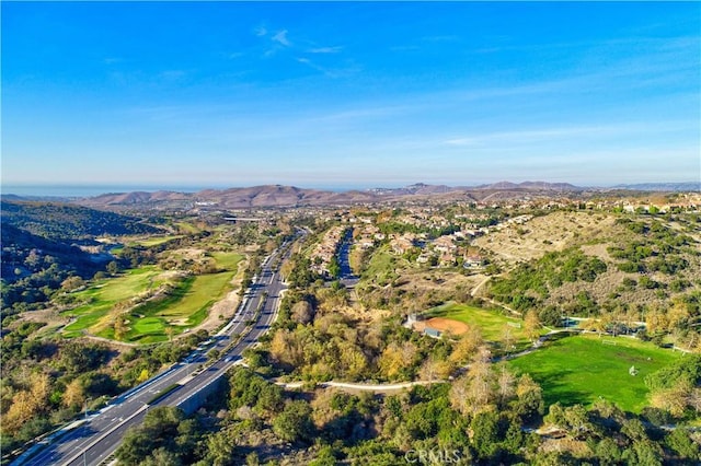 bird's eye view with a mountain view