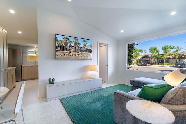 living room featuring vaulted ceiling