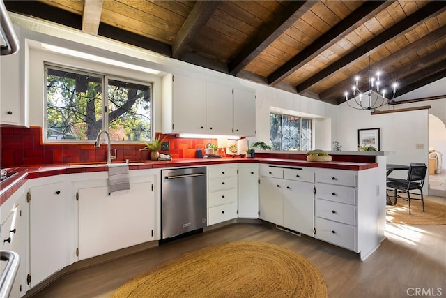 kitchen featuring white cabinetry, dishwasher, sink, and decorative backsplash