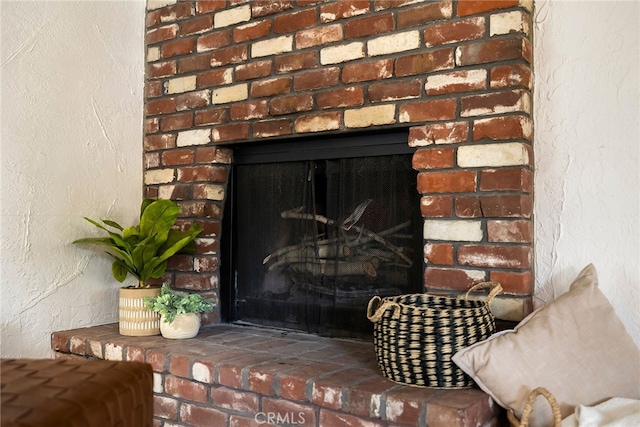 interior details featuring a fireplace