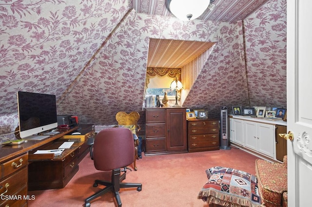 home office with light carpet