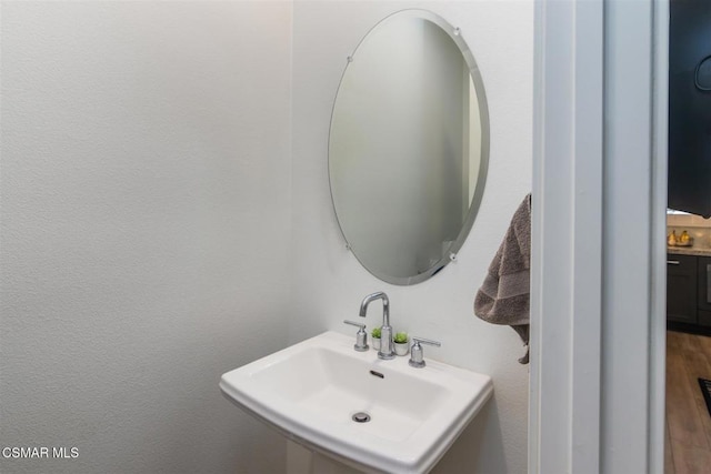 bathroom with hardwood / wood-style floors and sink