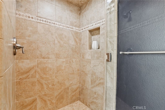 bathroom featuring a shower with door