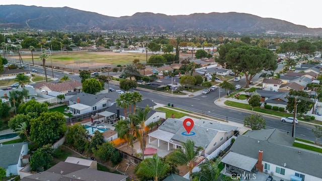 drone / aerial view with a mountain view