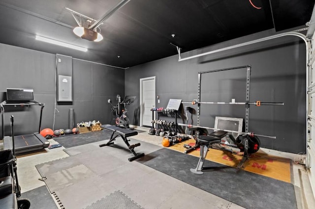 workout area with electric panel