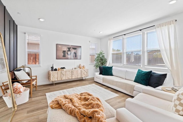 living room with light hardwood / wood-style flooring