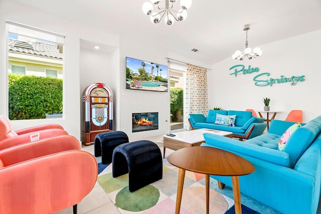 living room with a chandelier