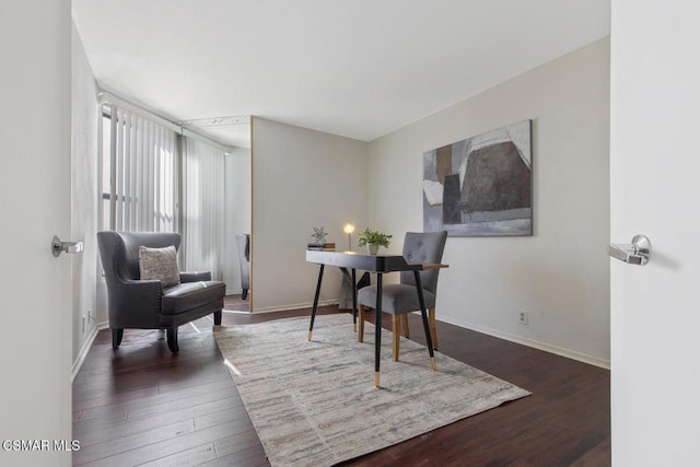 office area with dark hardwood / wood-style floors