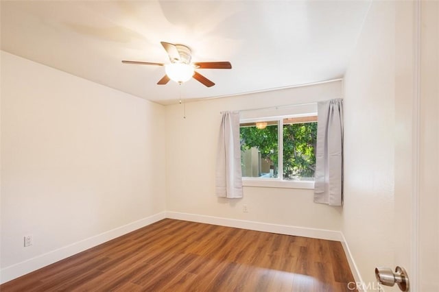 unfurnished room featuring wood-type flooring and ceiling fan