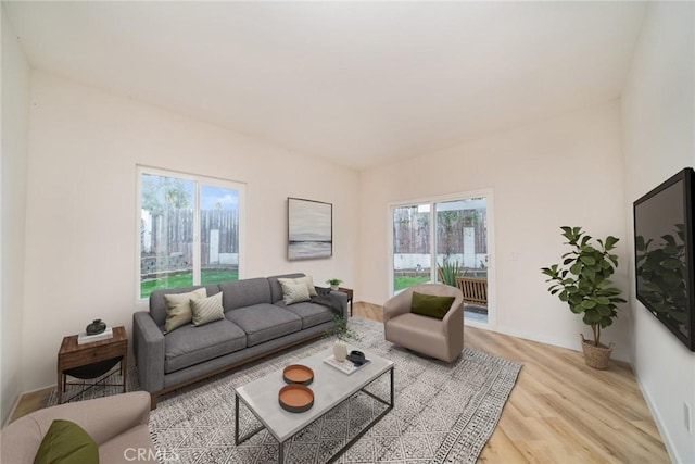 living room with light hardwood / wood-style flooring