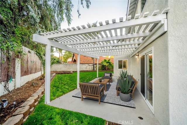 view of patio / terrace with a pergola and an outdoor hangout area