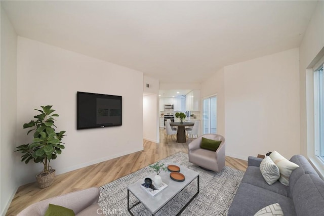 living room featuring light wood-type flooring and a wealth of natural light