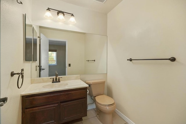 bathroom with tile patterned flooring, vanity, and toilet