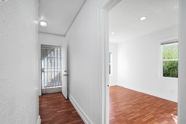 hall with dark hardwood / wood-style flooring