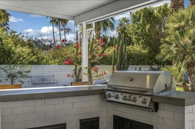 view of patio featuring grilling area and exterior kitchen