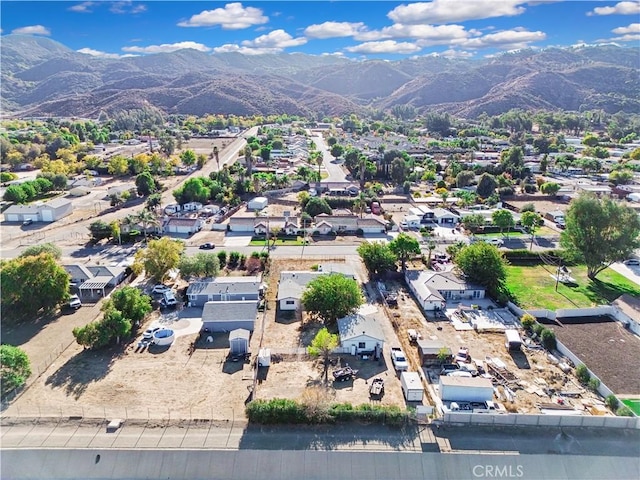 drone / aerial view featuring a mountain view