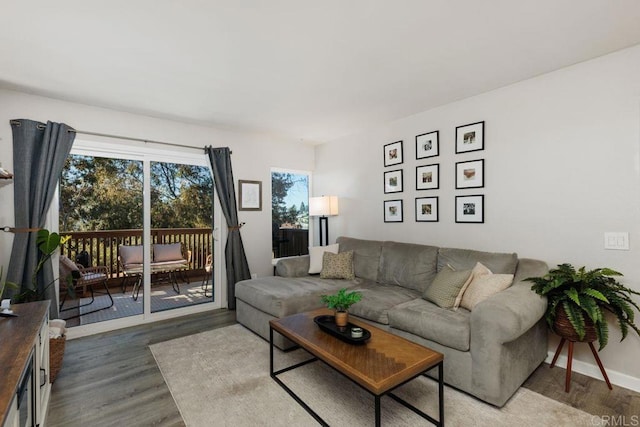 living room with dark wood-type flooring