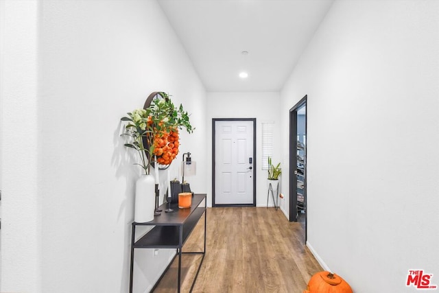 doorway to outside featuring wood-type flooring