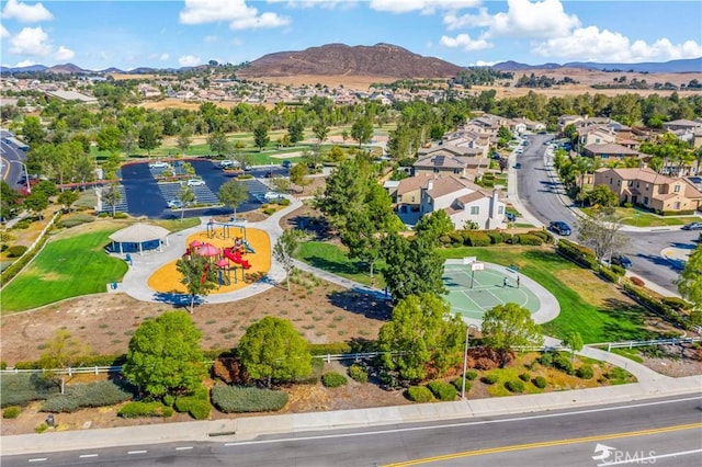 birds eye view of property featuring a residential view and a mountain view