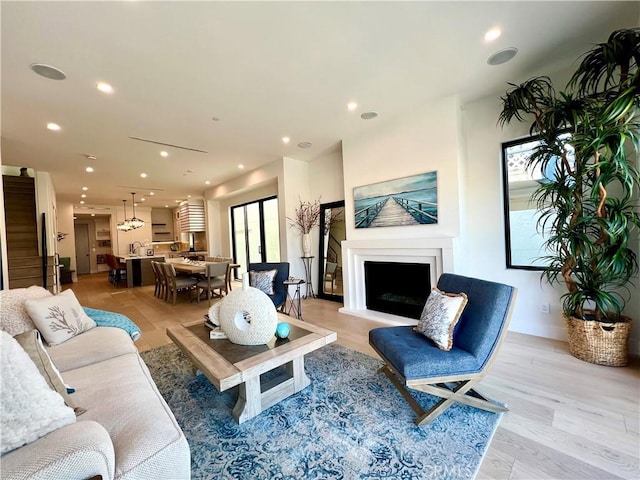 living room with light wood-type flooring