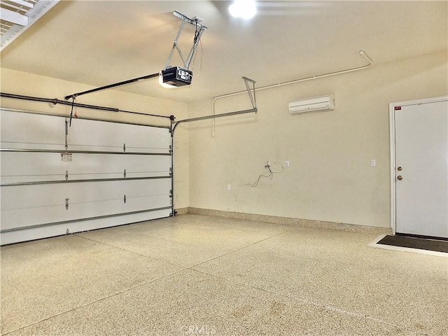 garage featuring a wall mounted AC and a garage door opener